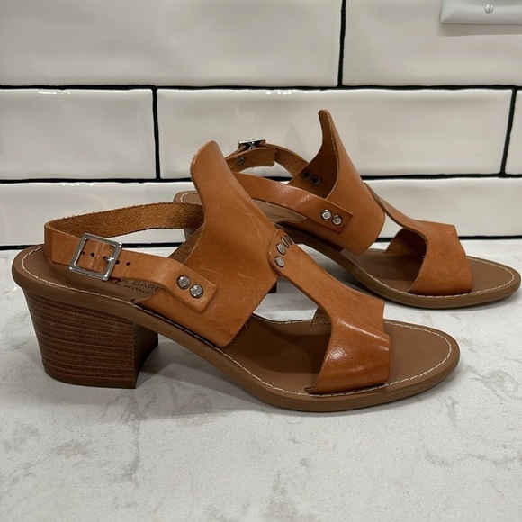 Barbara Barbieri Brown Tan Leather Sling Back Stacked Wood Block Heels Open Toe - Picture 3 of 16